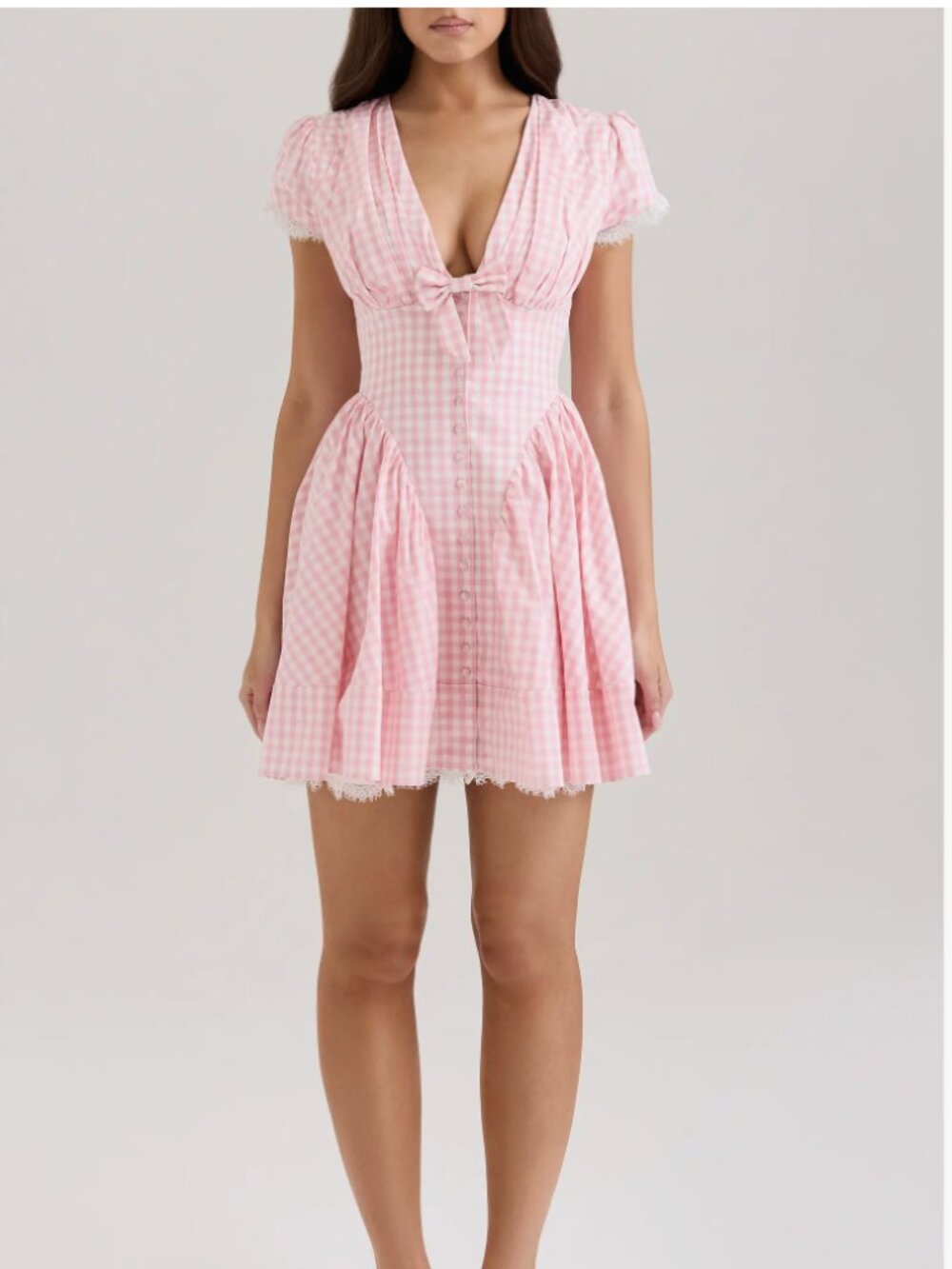 House of CB Emiliana Pink Gingham Cotton Mini Dress Size M Regular Length NWT - Picture 12 of 13